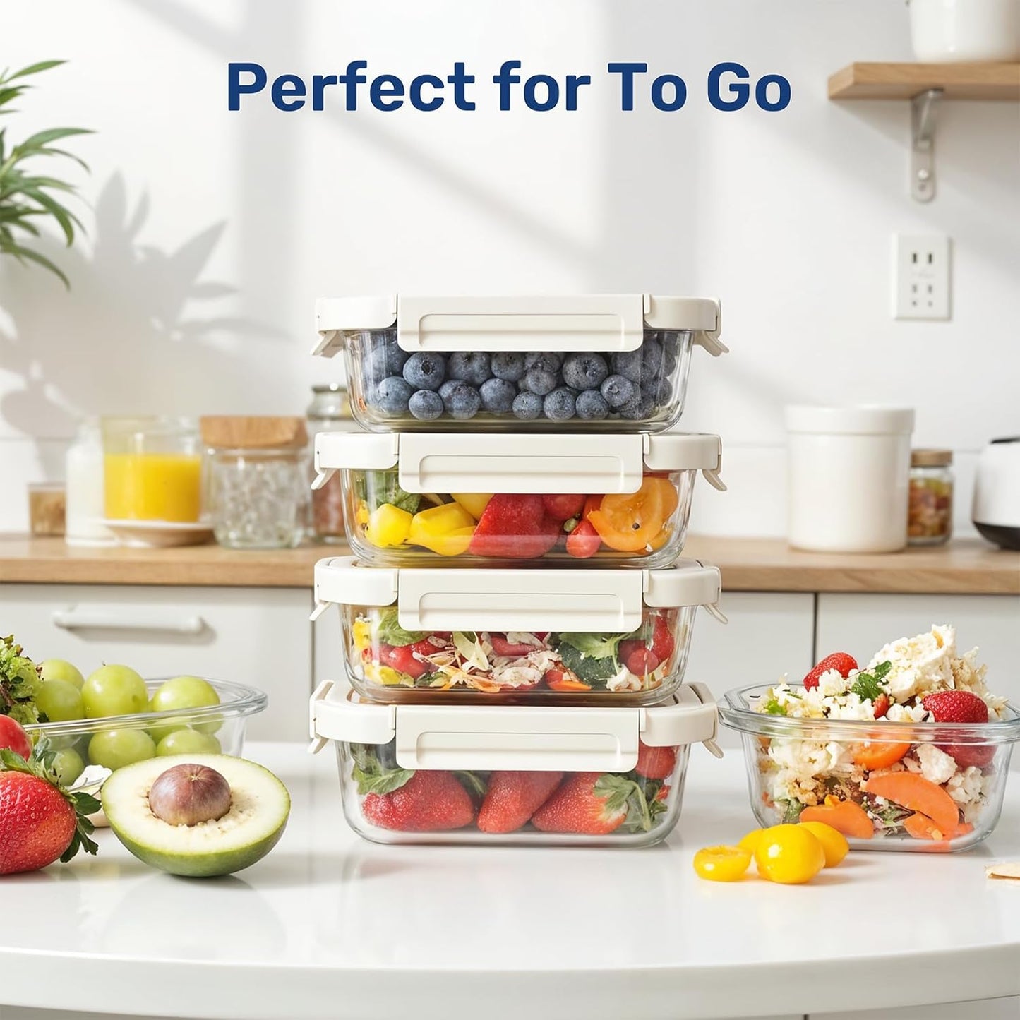 Miibox Food Meal Prep Containers with Exclusive Glass Lids, Glass Storage Containers with Lids, BPA-Free, Glass Lunch Boxes for Lunch, Pantry Organizers and Storage, Freezer to Oven Safe, Leak Proof