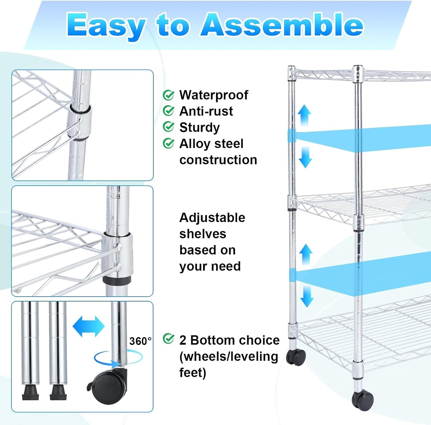 Whitmor 2-Wire Shelving Unit, Metal Storage Shelves, Stacking Shelf with Basket, Easy Assembly Home Organizer for Pantry, Kitchen, Garage, Plant