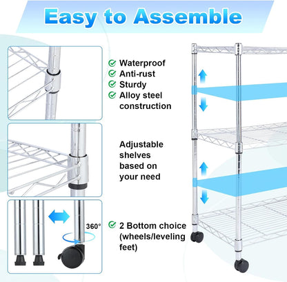 Whitmor 2-Wire Shelving Unit, Metal Storage Shelves, Stacking Shelf with Basket, Easy Assembly Home Organizer for Pantry, Kitchen, Garage, Plant