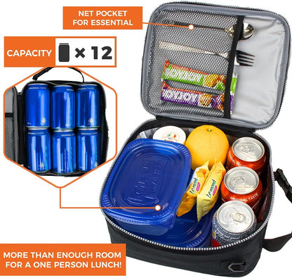 opux Insulated Lunch Box for Men Women Adult, Compact Lunch Bag for Kids Boy Girl Teen, Soft Lunch Cooler Bag for Work School, Leakproof Lunchbox Lunch Pail with Clip-on Buckle, Grey Flowers