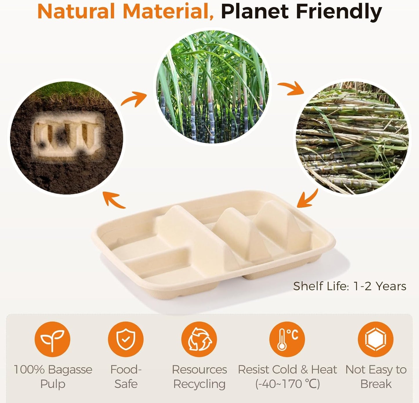 100 PCS Disposable Taco Holders, Bagasse Pulp 2-Slot Taco Plate with Side Compartments, Safe Plant Fiber Tray for Taco Tuesday, Party, Sandwich, Hot Dog, Sauce & Snack Serving, Thick(100)