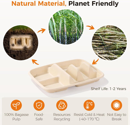 100 PCS Disposable Taco Holders, Bagasse Pulp 2-Slot Taco Plate with Side Compartments, Safe Plant Fiber Tray for Taco Tuesday, Party, Sandwich, Hot Dog, Sauce & Snack Serving, Thick(100)