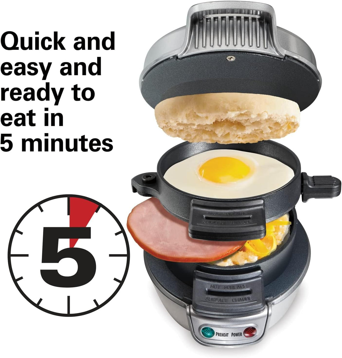 Hamilton Beach Breakfast Sandwich Maker with Egg Cooker Ring, Customize Ingredients, Perfect for English Muffins, Croissants, Mini Waffles, Perfect White Elephant Gifts, Mint (25482)