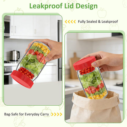 4Pack Glass Salad Jars with Lids, 32oz Salads Mason Jars with Wet/Dry Separation Cup, Meal Prep Salad Containers for Lunch, Leakproof Wide Mouth Food Storage Containers, BPA-Free Reusable (Orange)