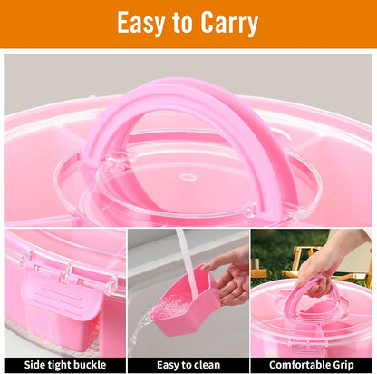 Small Divided Rotating Serving Tray with Lid and Handle,Portable Snackle Box Container,Spinner Organizer and Storage for Adults,Child,Fruits,Candy,Nuts,Veggie,Charcuterie,Snacks,Picnic,Travel, Party
