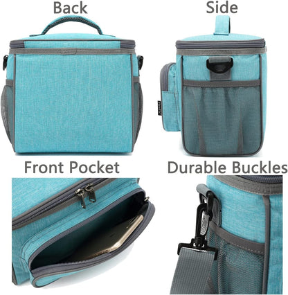 FlowFly Insulated Reusable Lunch Bag Adult Large Lunch Box for Women and Men with Adjustable Shoulder Strap,Front Zipper Pocket and Dual Large Mesh Side Pockets,Cherry - Colors B