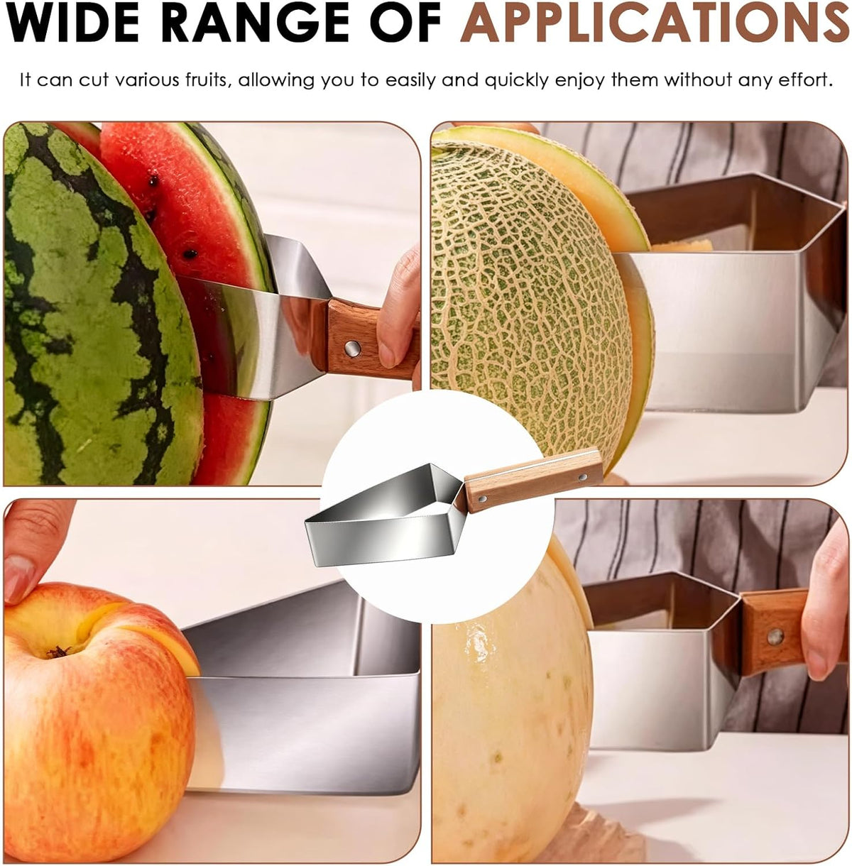 2PCS Triangle Watermelon Cutter, Stainless Steel Watermelon Slicer with Wooden Handle Melon Slicer, Fruit Cutter for Kitchen Gadgets Cantaloupe Chunks,Watermelon,Honeydew Melon