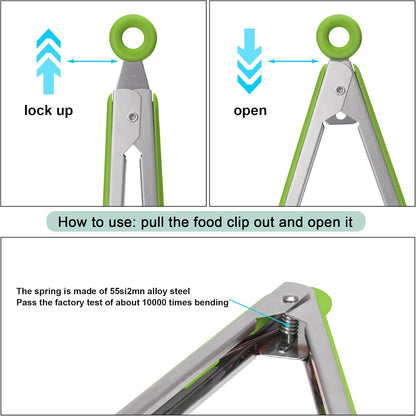 4in1 Stainless Steel Kitchen Food Tongs Set for Cooking with Silicone Tips, Toaster Steak Pie Pizza Pasta Spaghetti Noodles Salad Fruit Vegetable Grill BBQ Buffet Clamp Serving Tools Gadgets