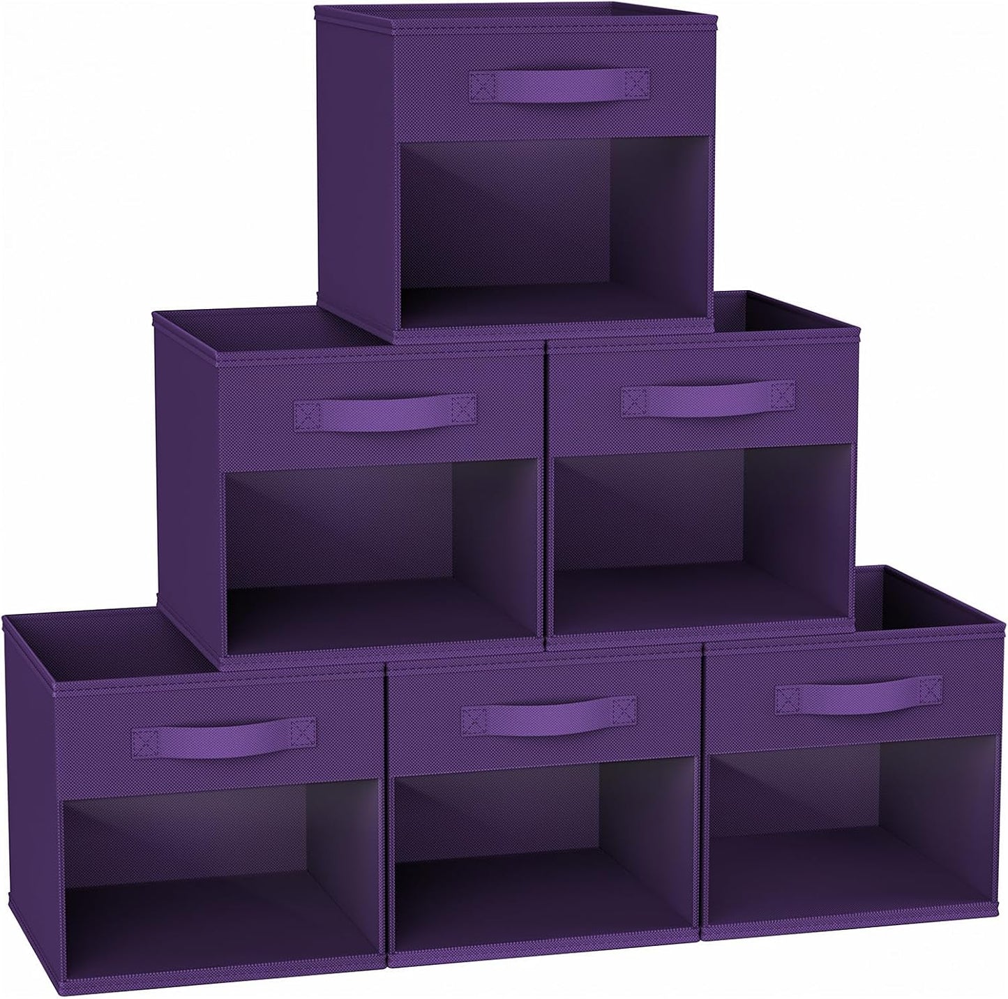 DIMJ Storage Cubes, 11x 11 inch Cube Storage Bin, 6 Pack Closet organizers and storage Bins with Window, Collapsible Baskets with Handle for Shelves, Clothes, Toys, Books (Grey)