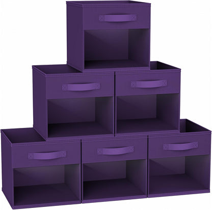 DIMJ Storage Cubes, 11x 11 inch Cube Storage Bin, 6 Pack Closet organizers and storage Bins with Window, Collapsible Baskets with Handle for Shelves, Clothes, Toys, Books (Grey)