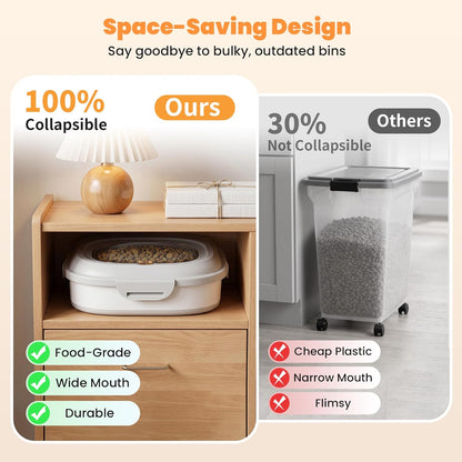 40 Lbs Dog Food Storage Container with Wheels, Collapsible Pet Food Storage Container with Clear Window, 2 Measuring Cups and Scoop, BPA Free Cat Food Container for Rice, Flour, Grain, Bird Seed