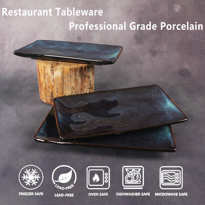 Porcelain Rectangular Plates, Large Cookie Trays, Set of 4, Shatterproof, Dishwasher-Safe, Perfect for Sushi, Baguettes, Snacks, Appetizers, Rolls, or Table Centerpieces.