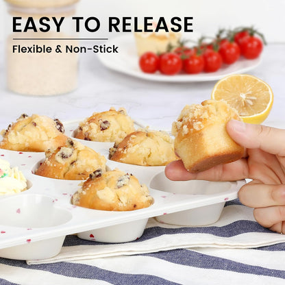 Vinino 2Pack Silicone Muffin Pan for Baking with Metal Reinforced Frame, 12 Cup Regular Size Cupcake Pan, BPA Free Silicone Muffin Tray, Cupcake Baking Pan Bite Molds for Oven Dishwasher Safe