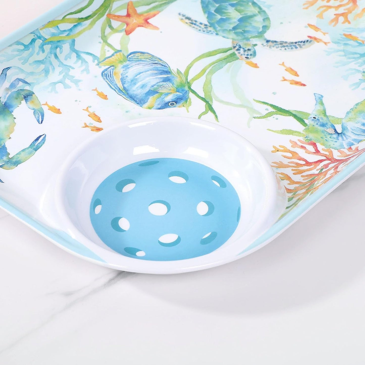 UPware Flamingo Melamine Chip and Dip Snack Tray, Tropical Floral Pickleball Paddle Shape Platter for Chips, Salsa, Fruits, and Appetizers, 15.75 x 8 Inch