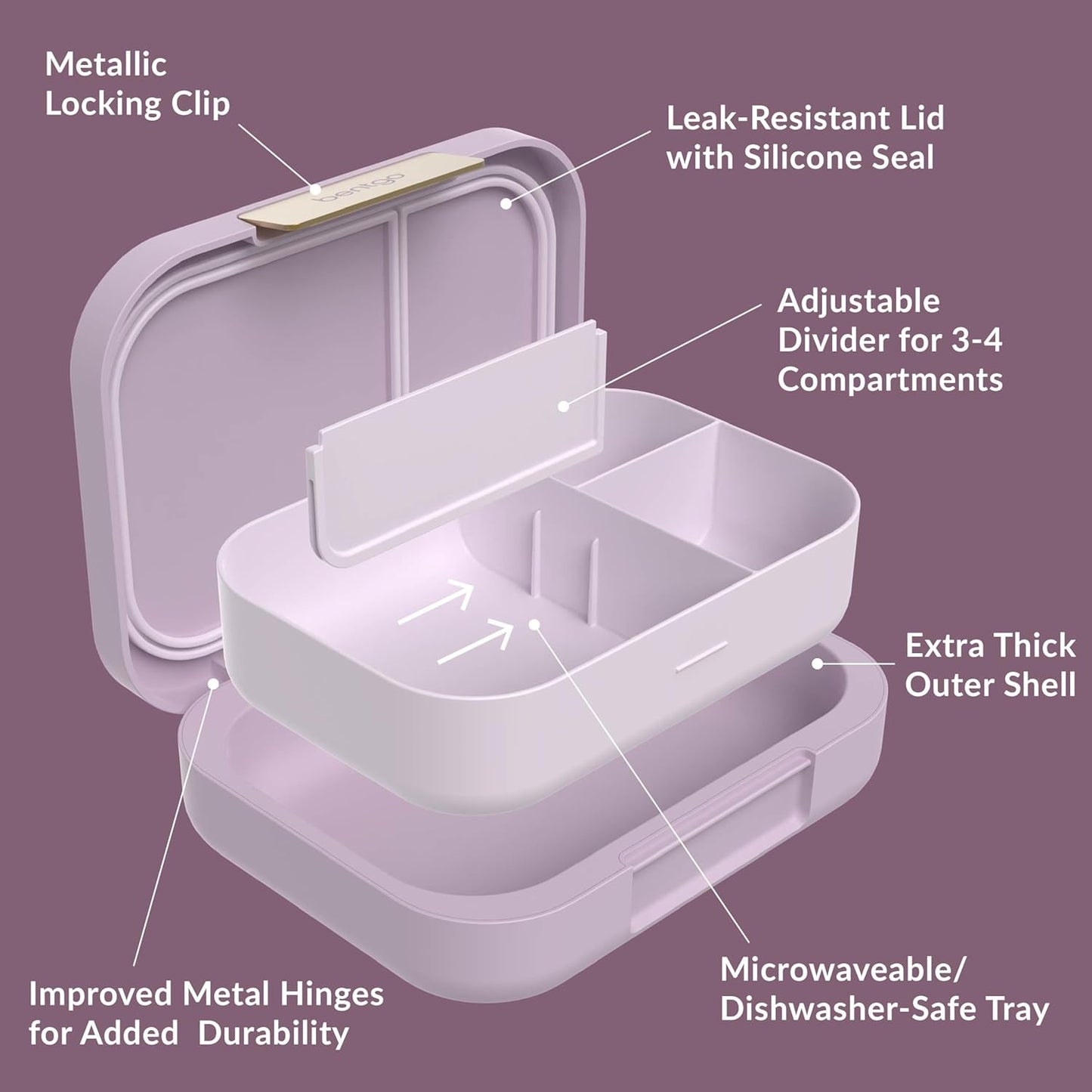 Bentgo Modern - Adult & Teen Bento Lunch Box; 3-4 Compartments, Leak-Resistant, 5.5 Cup Capacity/44 fl oz, Improved Locking Clips, Reusable, BPA-Free, Dishwasher/Microwave Safe Tray (Dark Gray)