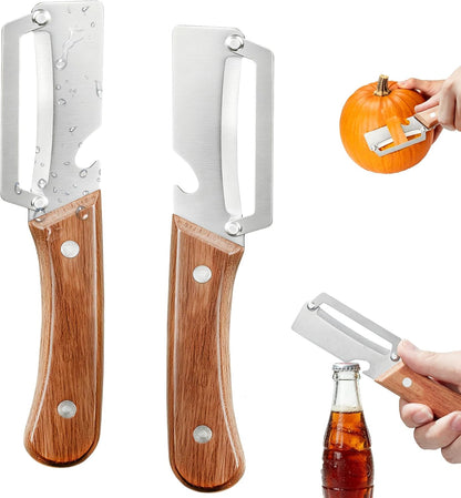 Left & Right Hand Vegetable Peeler Set with Scallion Slicer & Bottle Opener, Heavy-Duty Thick Stainless Steel Blade, Multi-Function Kitchen Peeler with Wooden Handle for Fruits & Vegetables(New 2pcs)