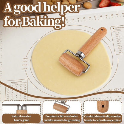 2 Pcs Small Rolling Pins with Handle Wooden Dough Roller for Baking Pizza