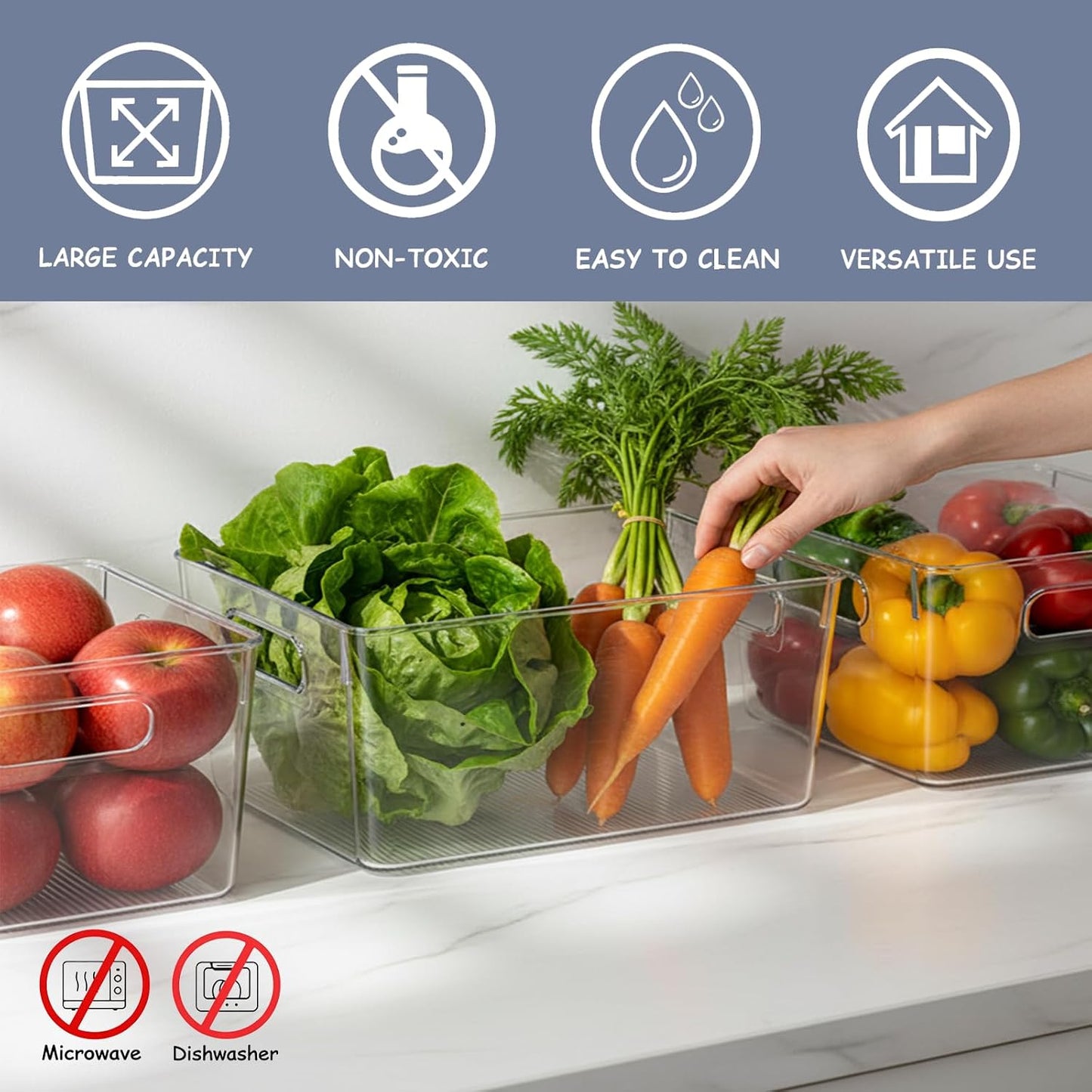 Clear Plastic Storage Bins – Pantry Organizers & Storage Containers for Kitchen, Fridge, Freezer, Cabinets, Bathroom, Laundry Room, Closet, Office, Garage & Home Organization（2 Pack
