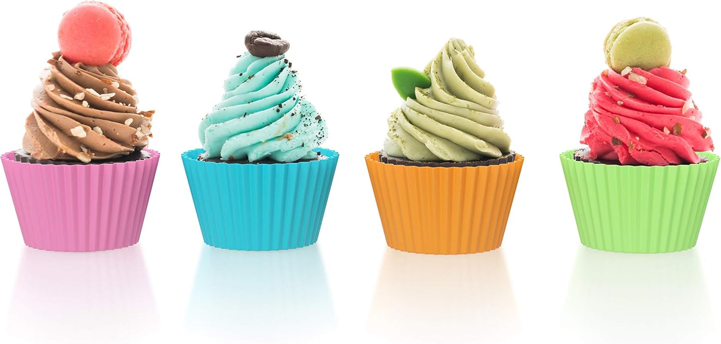 Bakerpan Silicone Mini Cupcake Liners 24 Pack - Reusable Non-Stick Muffin Cups - BPA-Free Baking Cups for Mini Muffin Pan, Candy & Chocolate Molds, 4 Vibrant Colors
