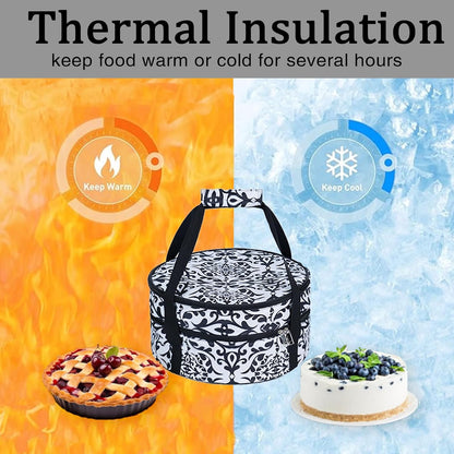 Round Insulated Pie Carrier – Thermal Portable Lunch Transport Cheesecake Cake Dish Container Bag Keep Food Hot/Cold/Fresh for Potlucks Parties Gathering/Cookouts/Church Dinner/Outdoor Events-Red