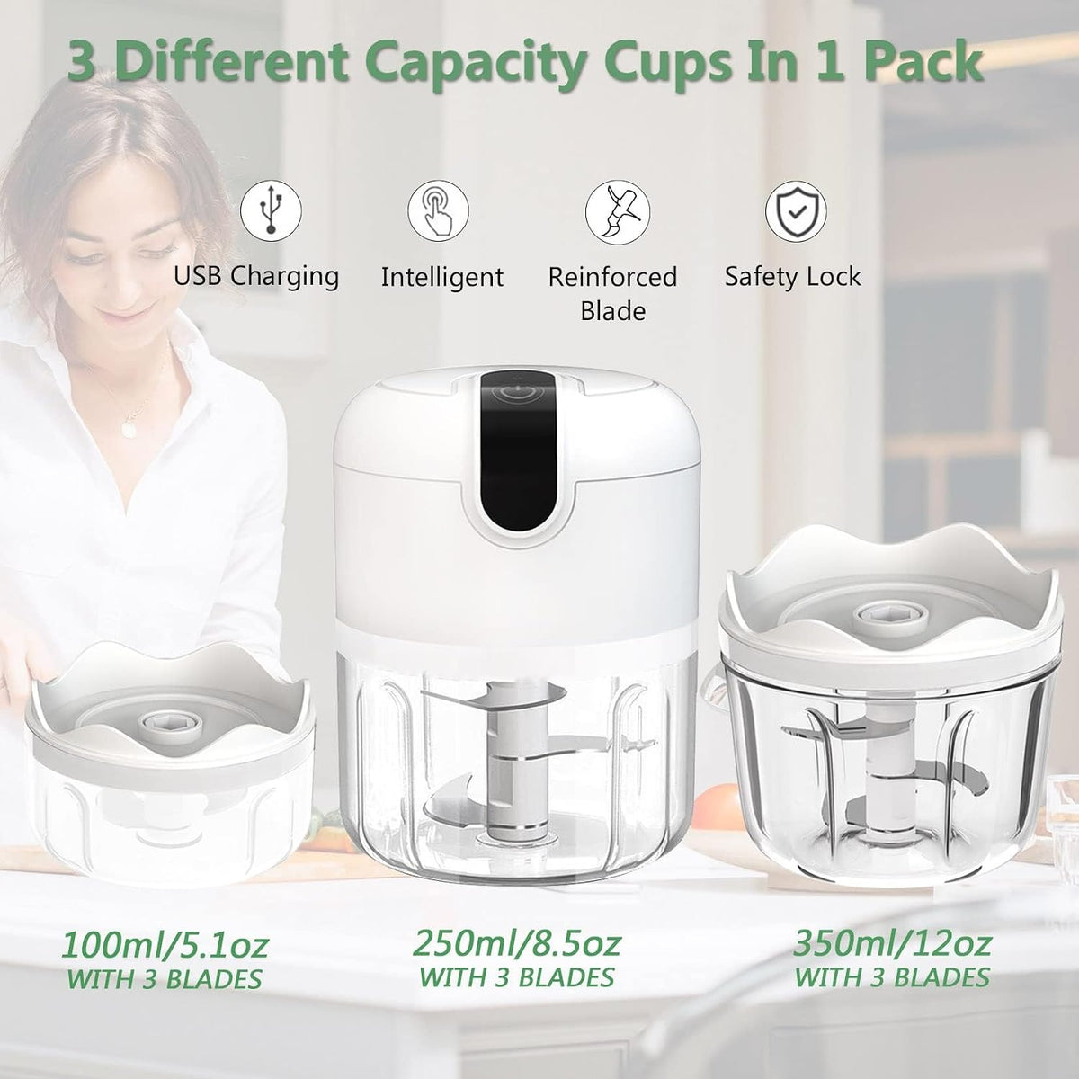1.5 CUP Garlic Chopper,Electric Mini Food Processor,Portable Onion Chopper