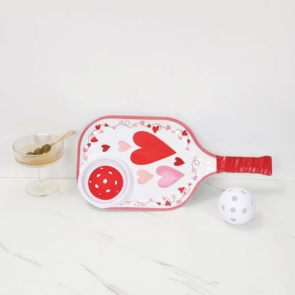 UPware Watermelon Melamine Chip and Dip Snack Tray, Summer Fruit Pickleball Paddle Shape Platter for Chips, Salsa, Fruits, and Appetizers, 15.75 x 8 Inch