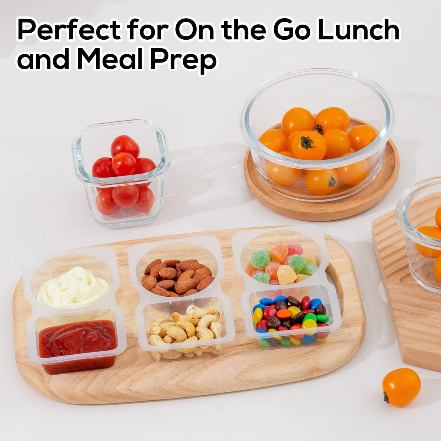 10 Sets Double Compartment Condiment Containers with Lid, Small Plastic Clear Container for Sauce Snack Refrigeration Outdoor Takeaway, Food Grade BPA-Free
