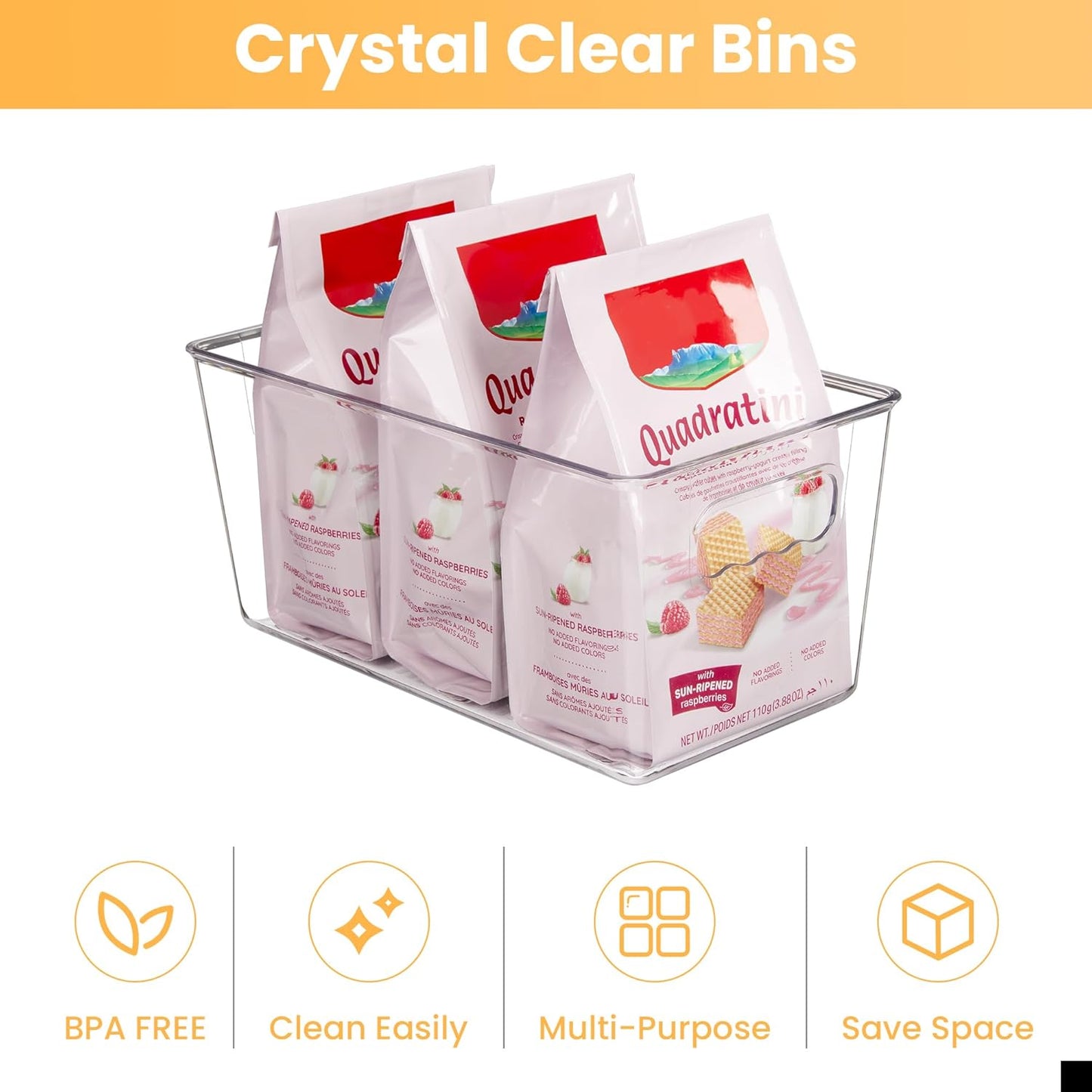 YIHONG Clear Pantry Storage Organizer Bins, 10 Pack Plastic Food Storage Bins with Handle for Kitchen,Refrigerator, Freezer,Cabinet Organization and Storage