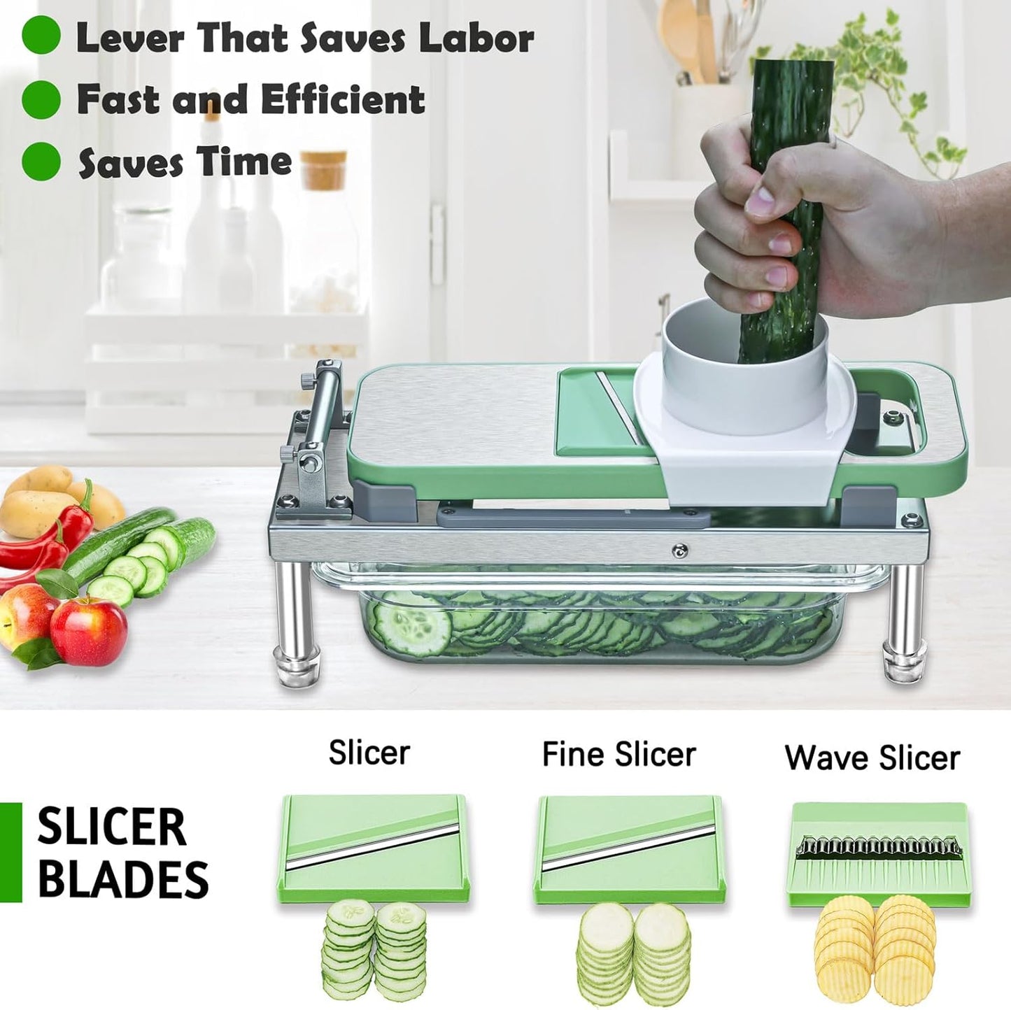 All-in-1 Vegetable Chopper with 8 Blades - Mandoline Slicer-Pro Food Chopper with Container - Veggie Salad Onion Chopper - Potato Dicer French Fry Cutter - Cheese Grater - Stainless Steel material