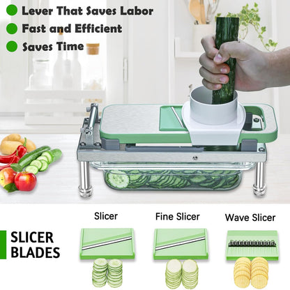 All-in-1 Vegetable Chopper with 8 Blades - Mandoline Slicer-Pro Food Chopper with Container - Veggie Salad Onion Chopper - Potato Dicer French Fry Cutter - Cheese Grater - Stainless Steel material