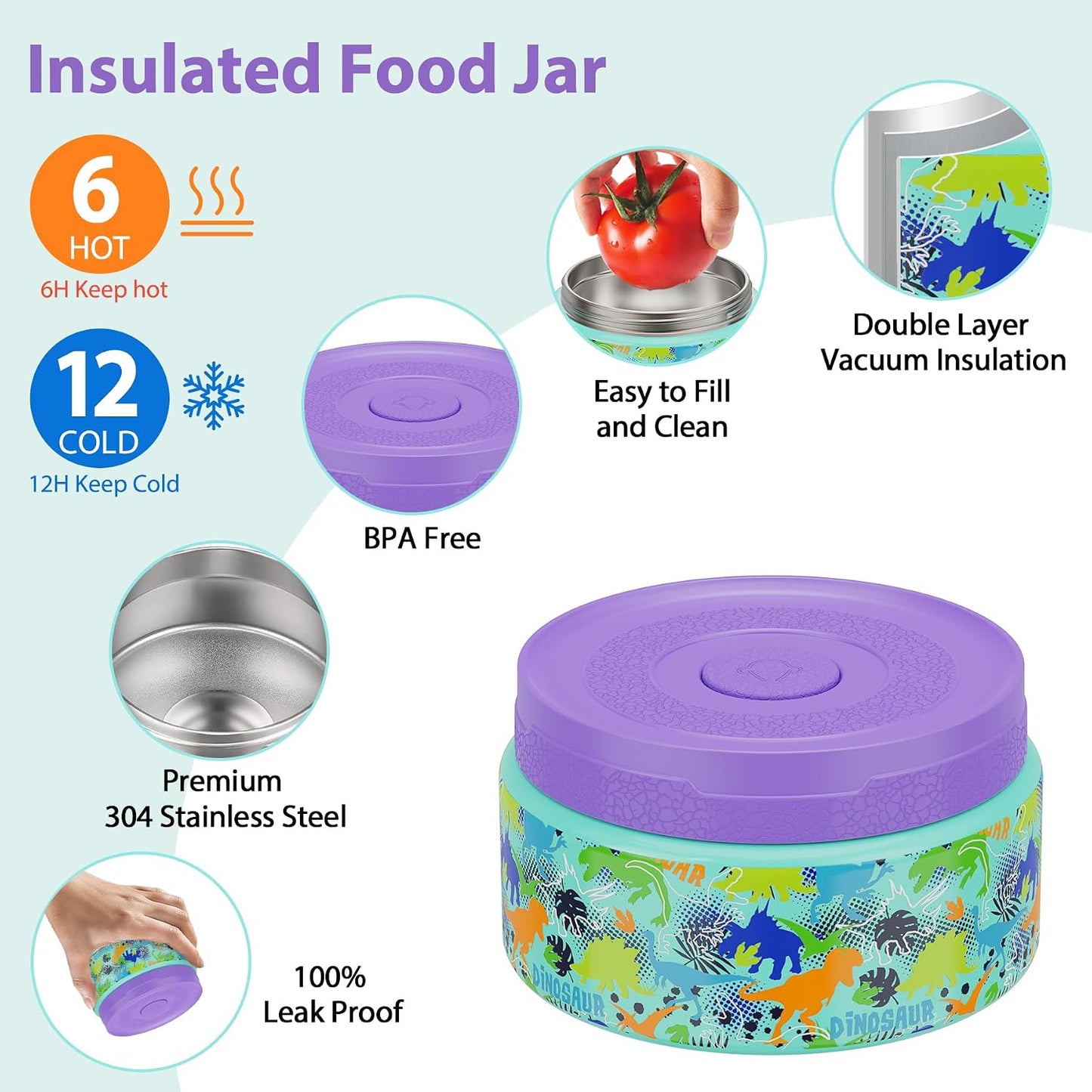 Kids Bento Lunch Box Set with 9.5oz Soup Thermo, Leak-Proof Lunch Food Containers with 3 Compartment and Removable Inner Tray, Insulated Hot Food Jar with Lunch Bag for School, Office, Sea Blue