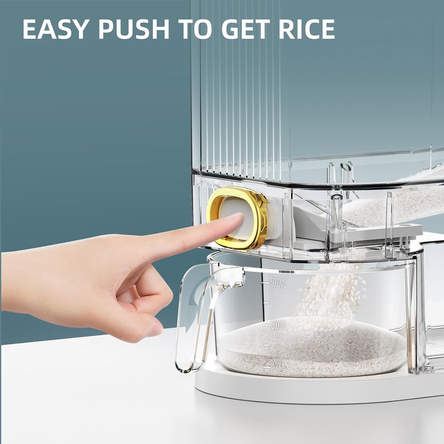 Rice Dispenser,22Lbs-25Lbs Rice Container with Measuring Cup, Upgraded Lid Time Dials & Built-in Fresh Box Rice Container Storage for Home Kitchen Pantry Stores Rice - White Capacity 22Lbs-25Lbs
