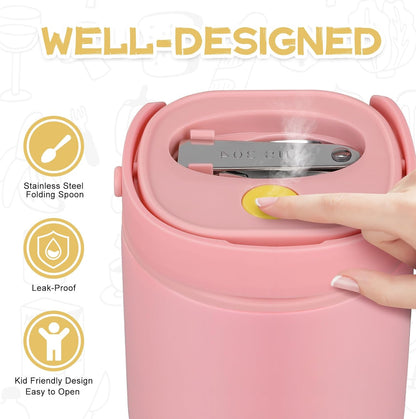 2 - in - 1 Soup Thermo for Hot Food 14oz with Snack Box Container Leak Proof Insulated Lunch Container Kids and Adults Stainless Steel Double Wall Vacuum Wide-mouth Thermal with Spoon and Handle
