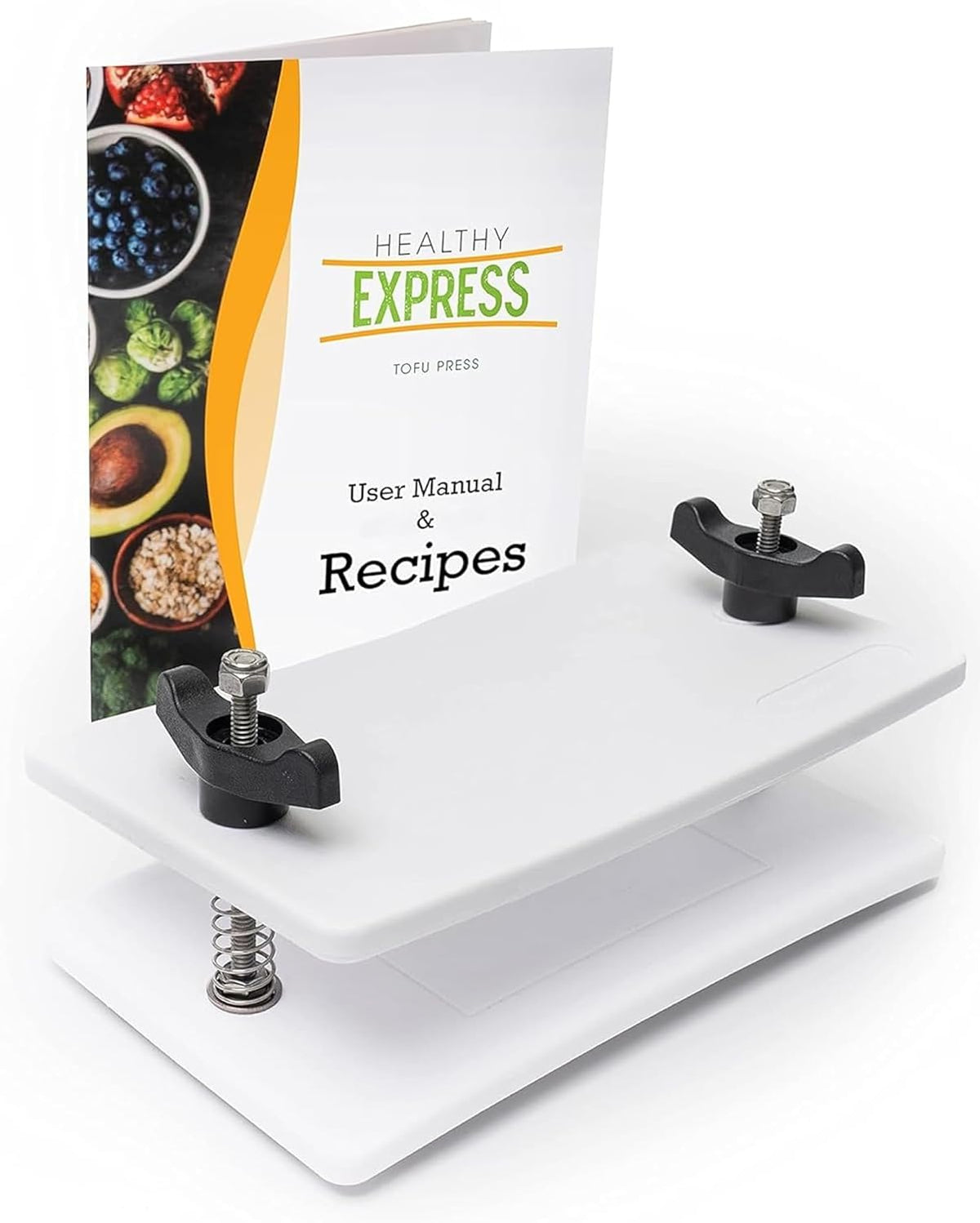 Extra Firm Tofu Press by Healthy Express - Premium Curved Plates for Superior Pressing Results on Firm and Extra Firm Tofu. Healthy Eating is Now Easier. (2-Post/2-Spring)