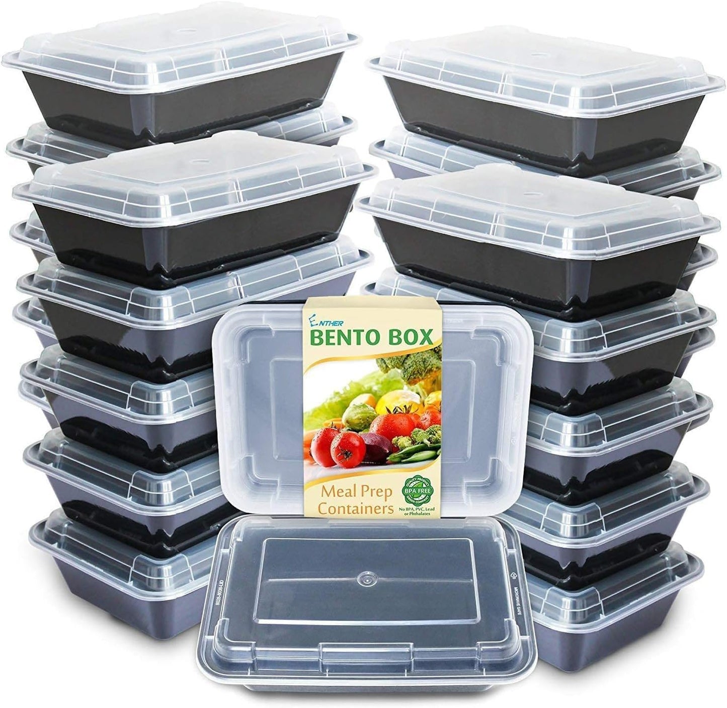 Enther Meal Prep Containers Single Lids Food Storage Bento BPA Free | Stackable | Reusable Lunch Boxes, Microwave/Dishwasher/Freezer Safe Portion Control (28 oz), 12 Pack 1 Compartment