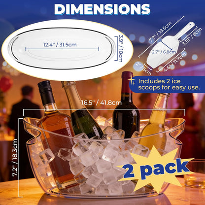NATGAI 2 Pack Ice Bucket with Scoop, 5L Portable Beverage Tub, Drink Cooler for Champagne/Wine/Beer/Beverage, Mimosa Bar, Celebration, Party Supplies