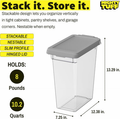 Mighty Tuff 20 lb Dog Food Container, Cat Food Storage Bin Airtight with Stainless Steel Latch, Clear Plastic Pet Container with Lid for Kitchen Pantry Organization