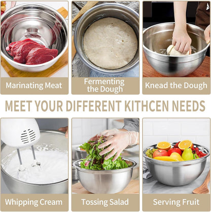 WEPSEN Mixing Bowls Set, 25PCS Stainless Steel Mixing Bowl with Lid Set, Large Nesting Bowls 7, 4.5, 3,2, 1.5QT, Measuring Cups and Spoons Baking Utensils Metal Bowl for Kitchen Prep