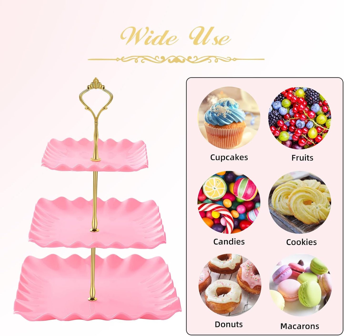 DAFURIET Dessert Cupcake Stand, 3 Tier Cup Cake Holder Tower for Tea Party/Birthday/Wedding, Plastic Tiered Serving Tray with Metal Rod, White