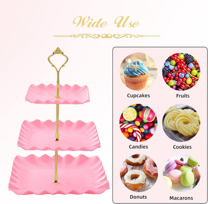 DAFURIET Dessert Cupcake Stand, 3 Tier Cup Cake Holder Tower for Tea Party/Birthday/Wedding, Plastic Tiered Serving Tray with Metal Rod, White