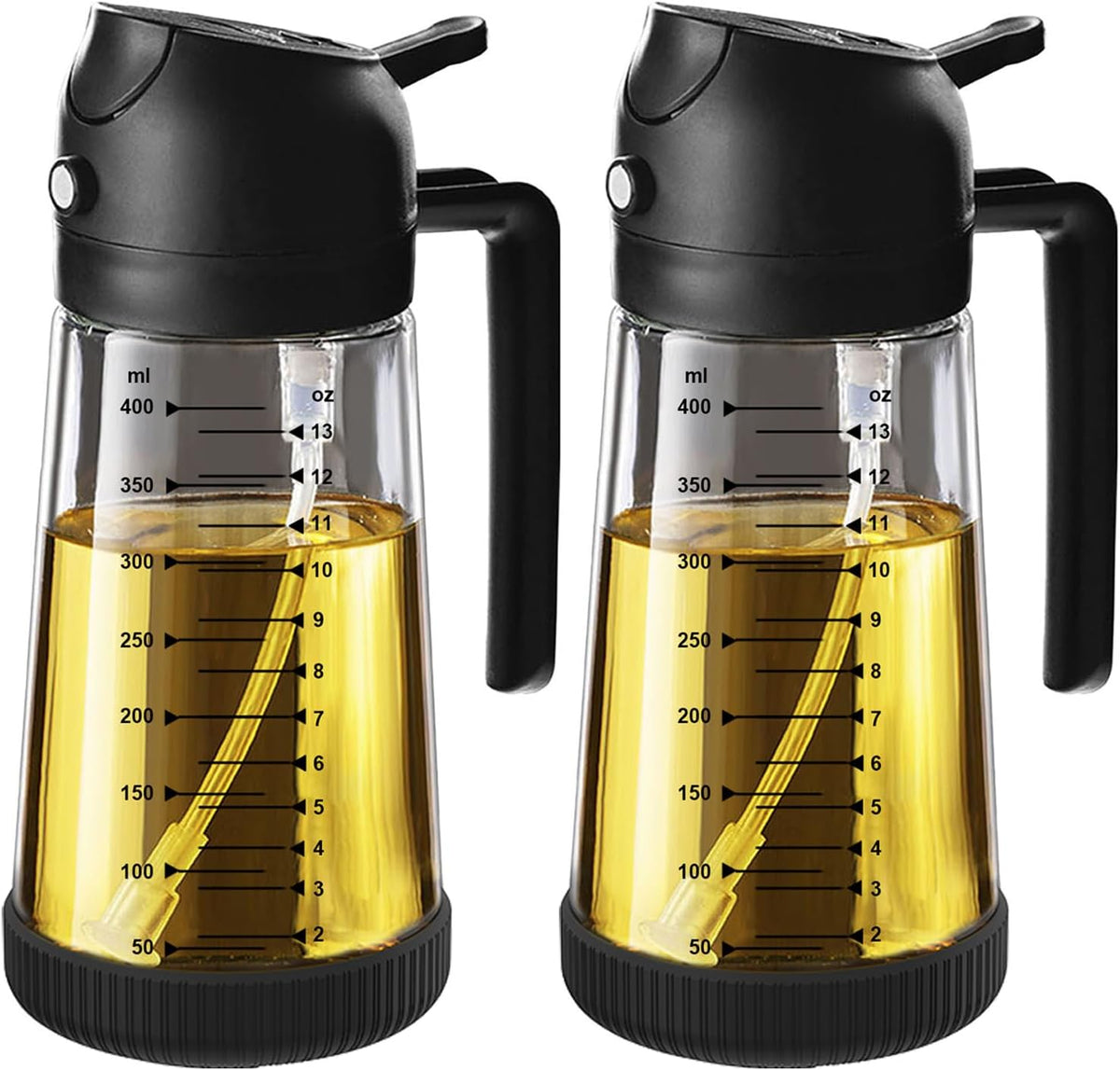 TrendPlain 16oz/470ml Glass Olive Oil Sprayer for Cooking – 2 in 1 Olive Oil Dispenser Bottle for Kitchen Gadgets and Air Fryer Accessories, Salad, BBQ - Black