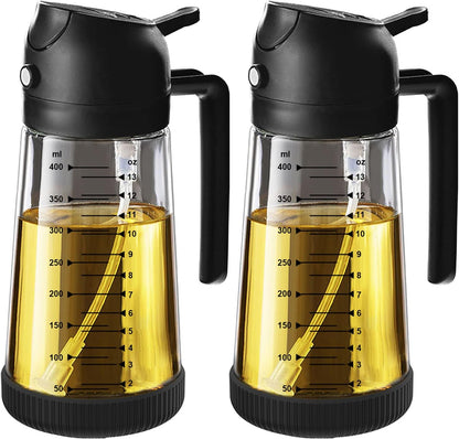 TrendPlain 16oz/470ml Glass Olive Oil Sprayer for Cooking – 2 in 1 Olive Oil Dispenser Bottle for Kitchen Gadgets and Air Fryer Accessories, Salad, BBQ - Black