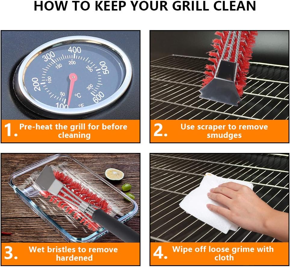 XSUPER Nylon Grill Brush, 3 in 1 Grill Brush & Scraper, Best Nylon Brushes, 18" Barbecue Cleaning Brush for a Cool Grill, Scraper for Grill Cooking Grates,Universal Fit BBQ Grill Accessories