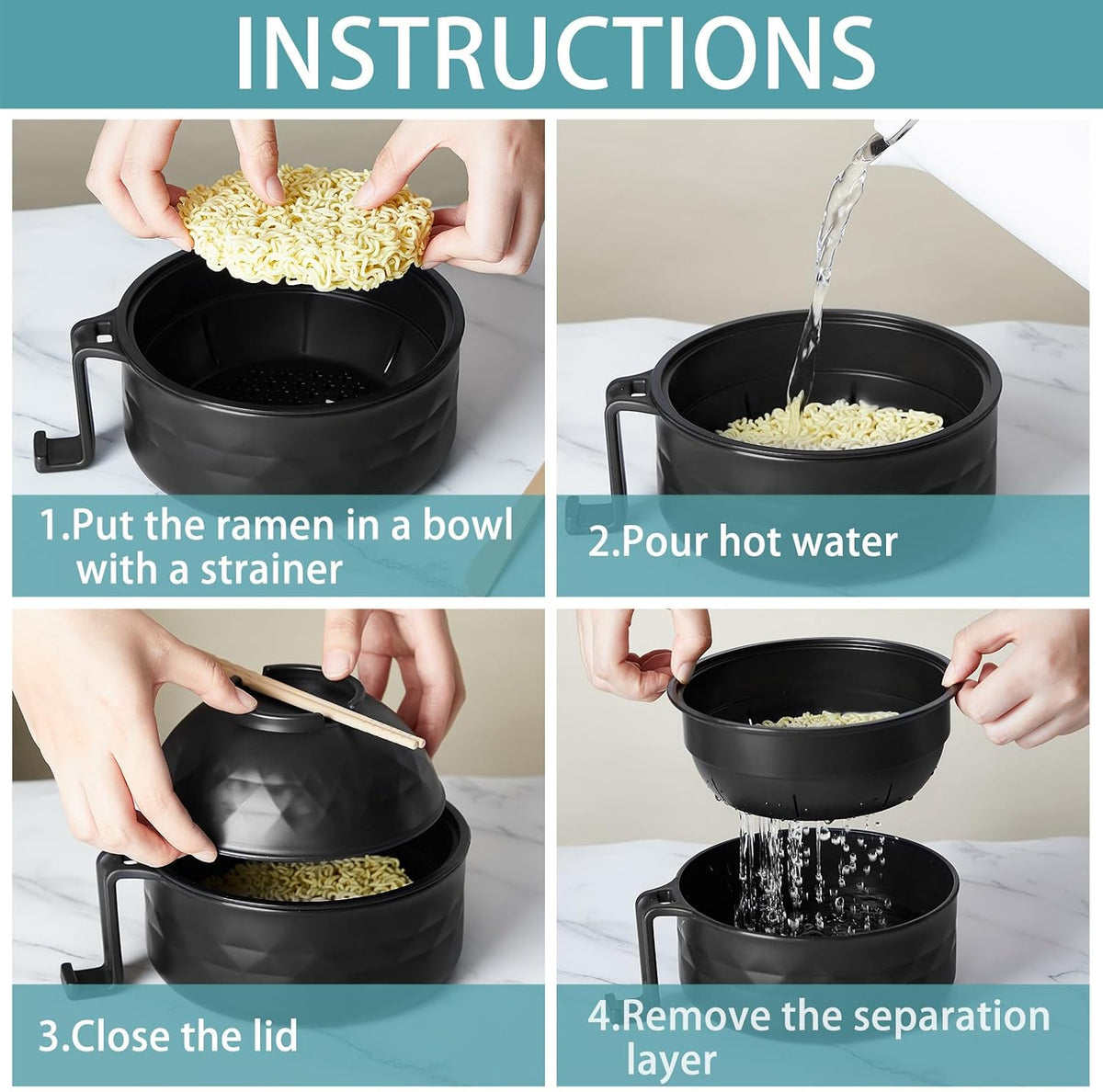 2 Sets 40 oz Microwave Ramen Bowl with Handles, Yellow,Orange
