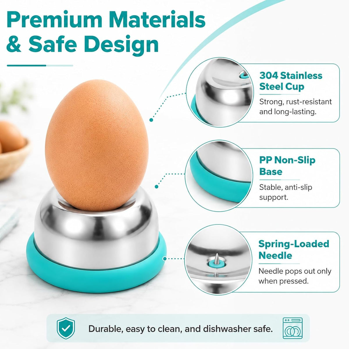 2Pcs Stainless Steel Egg Piercer To Get Good Hard Boiled Eggs(Black,Blue）