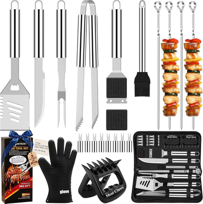 ROMANTICIST 23pcs Heavy Duty Grilling Gifts for Men Dad Fathers Day, Extra Thick BBQ Accessories Tools Set, Stainless Steel Grill Utensils Kit with Meat Claws,Canvas Bag for Outdoor Camping Brown