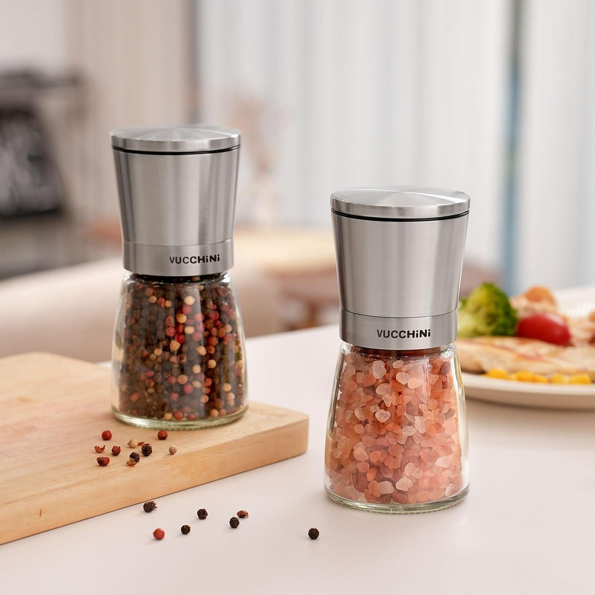 Vucchini Gold Salt and Pepper Grinder Mill Adjustable Coarseness Ceramic
