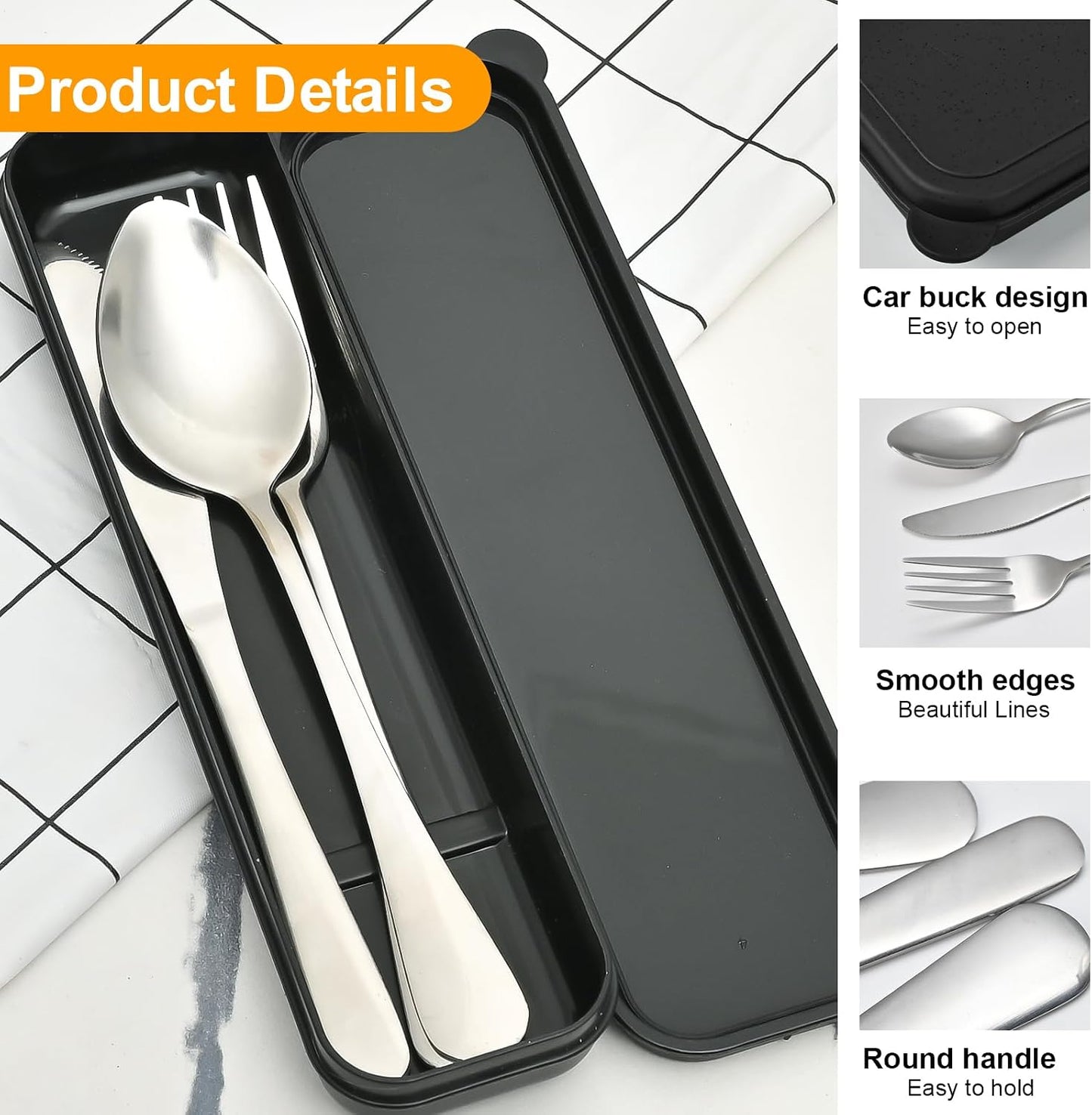 Reusable Travel Utensils with Case, 4pcs Portable Cutlery Set, Knives Fork and Spoon Set for Lunch Box, Portable Silverware Set for Travel Camping Picnic Hiking Office