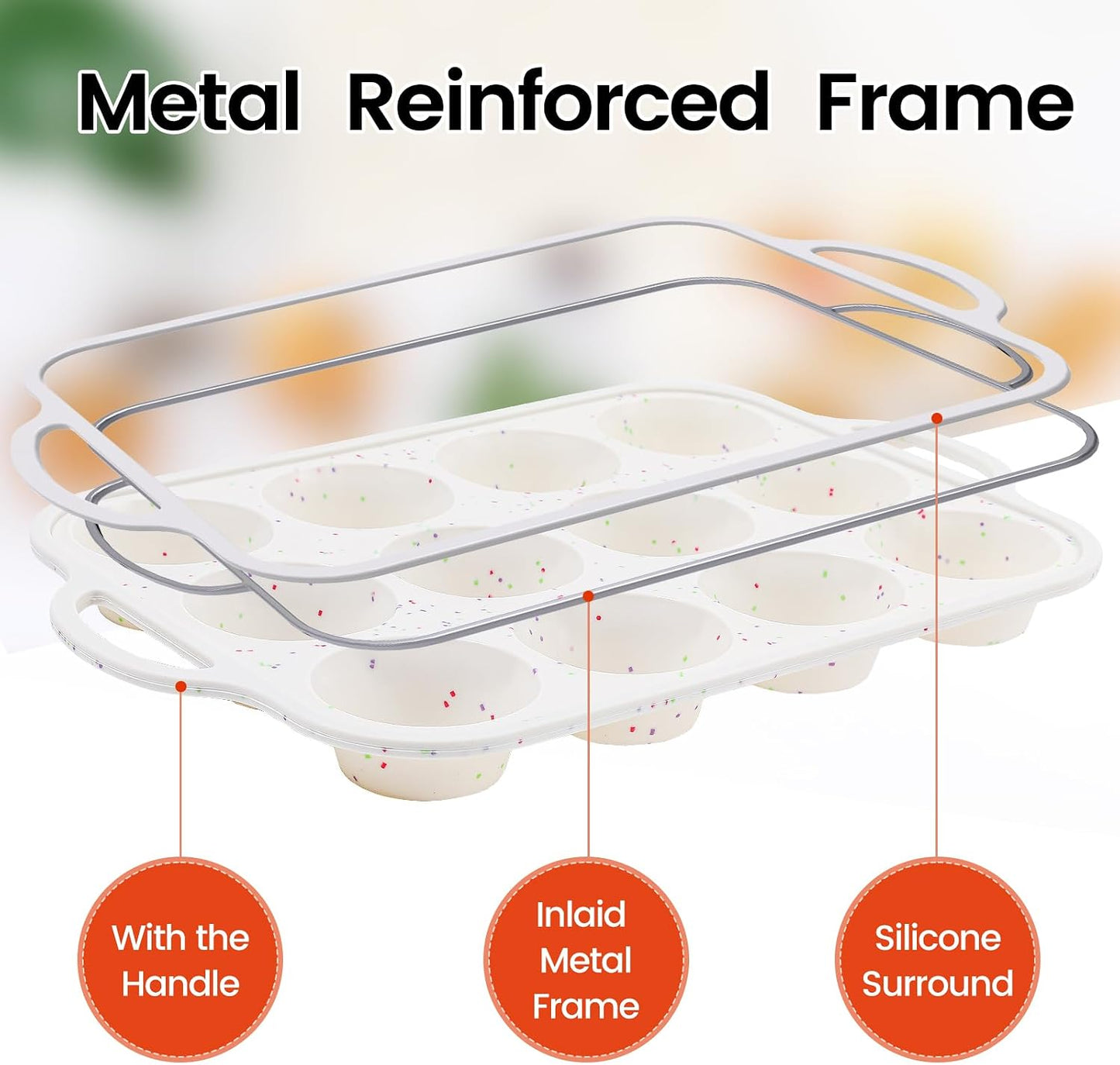 Silicone Muffin Pans for Baking, Metal Reinforced Frame 12 Cups Regular Size Silicone Cupcake Pan Nonstick Muffin Tin for Baking Muffin, Cupcake, Frittatas,BPA Free, Silicone Molds Dishwasher Safe