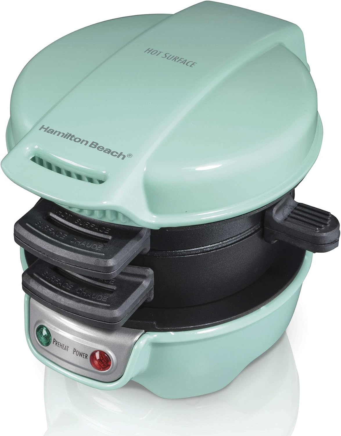 Hamilton Beach Breakfast Sandwich Maker with Egg Cooker Ring, Customize Ingredients, Perfect for English Muffins, Croissants, Mini Waffles, Perfect White Elephant Gifts, Mint (25482)